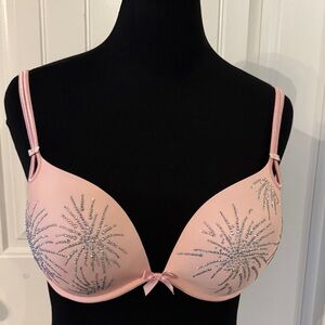 ❤️❤️ Victoria's Secret Pink Embellished Crystal Firework Pushup Bra 36DD